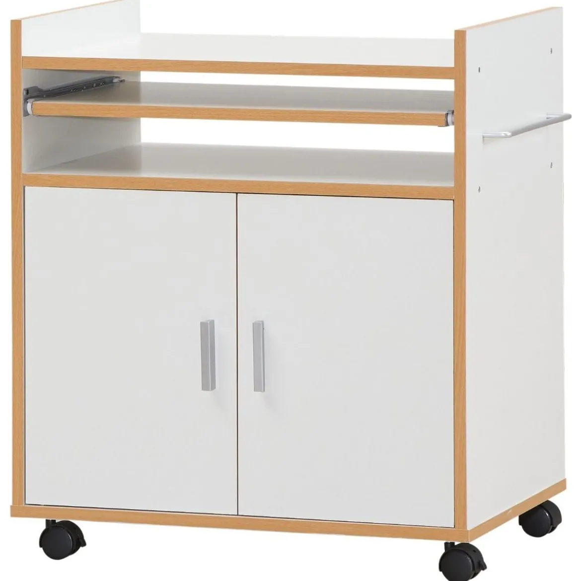 Rollender Küchenwagen Küchentrolley mit Schrank 3 Regalen und Handtuchhalter Weiß