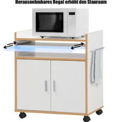 Rollender Küchenwagen Küchentrolley mit Schrank 3 Regalen und Handtuchhalter Weiß