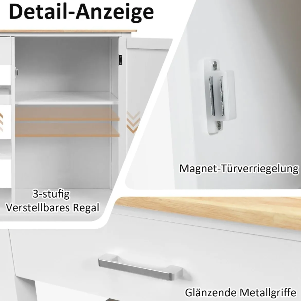 Rollender Küchenwagen Mobile Kücheninsel mit Schublade 100 x 48 x 90 cm Weiß