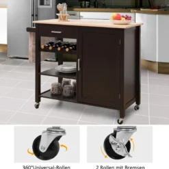 Rollender Küchenwagen Mobile Kücheninsel mit Schublade 100 x 48 x 90 cm Braun