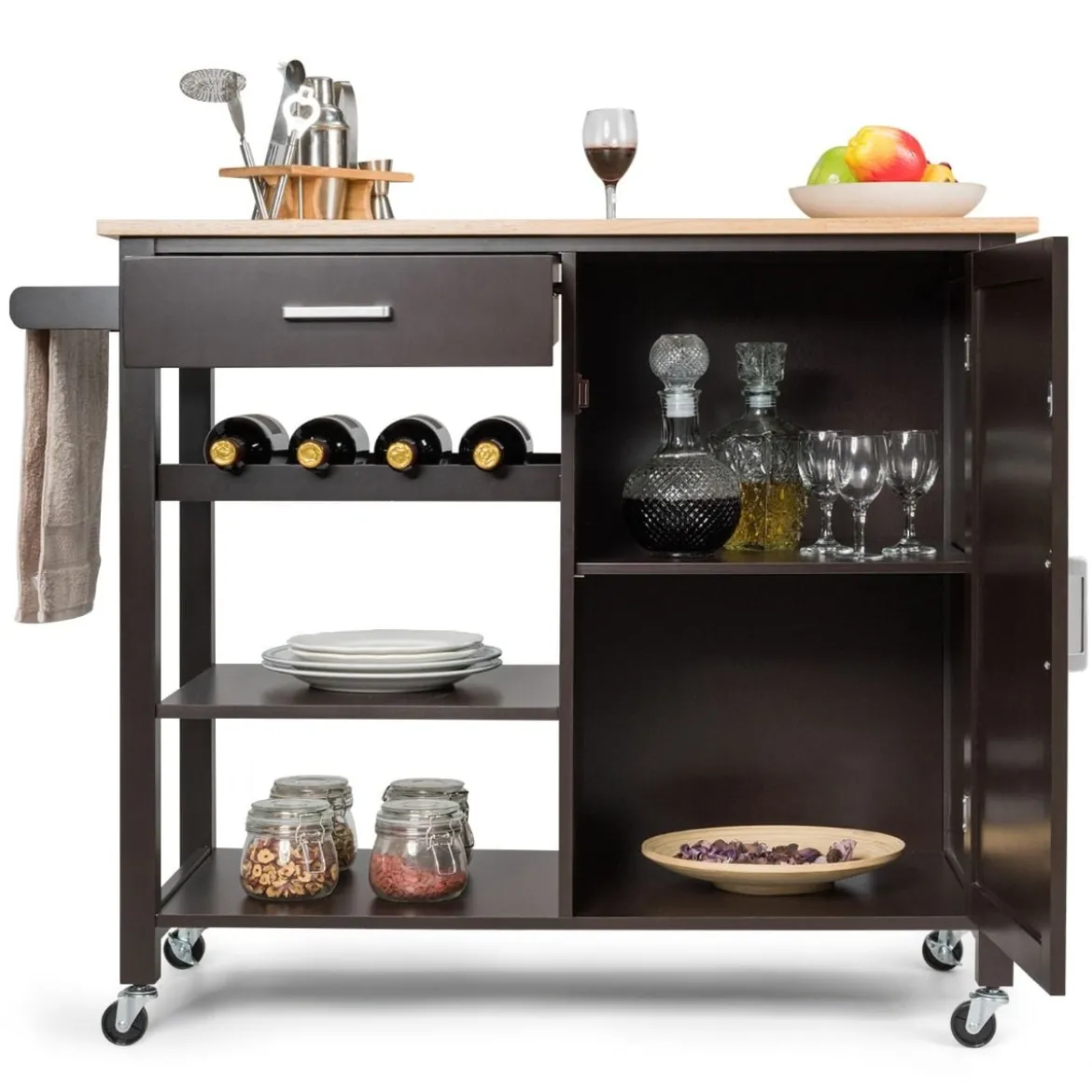 Rollender Küchenwagen Mobile Kücheninsel mit Schublade 100 x 48 x 90 cm Braun