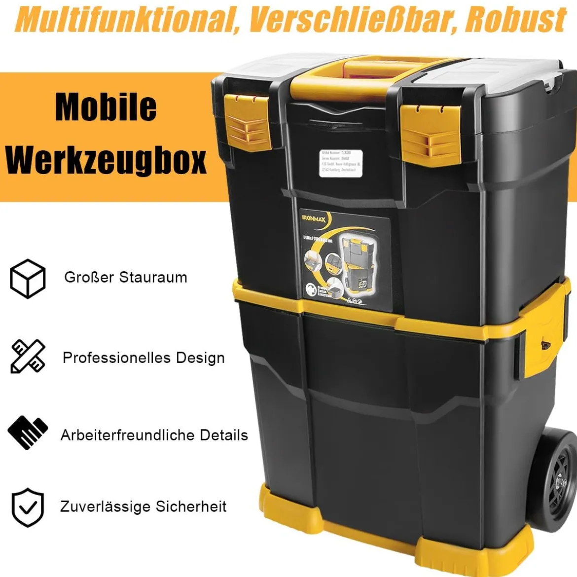 Rollender stapelbarer Werkzeugkasten robuster mobiler Werkzeugkasten mit abnehmbarer Aufbewahrungstruhe