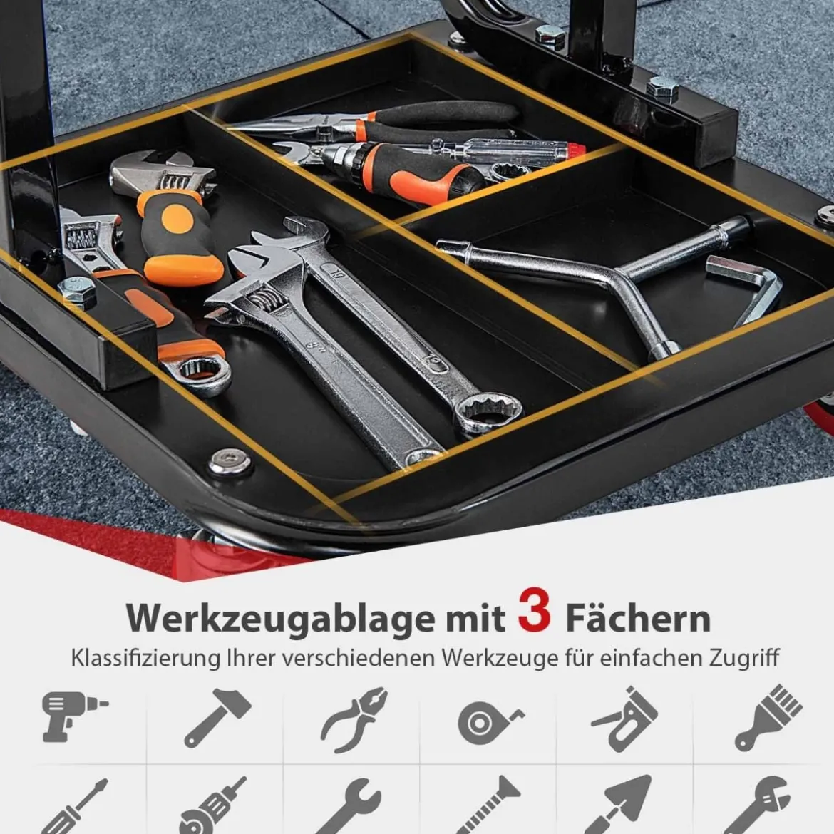 Rollender Werkstatthocker mit Werkzeugablage 150 kg Tragfähigkeit