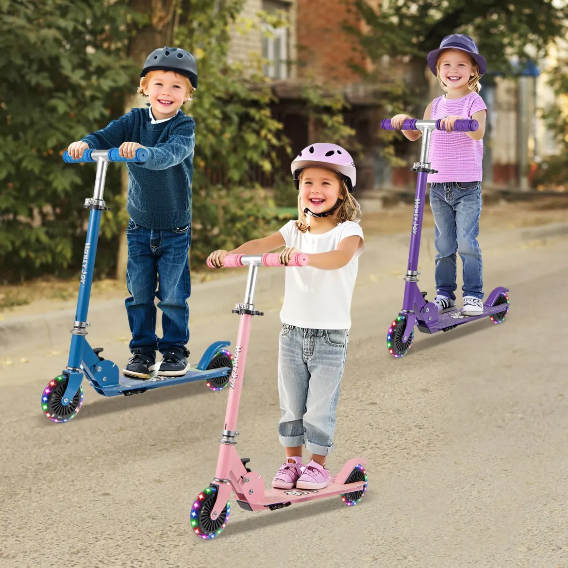 Roller Kinder klappbar Kinderroller mit LED-Räder Lenker Ständer & Tragegurt Scooter Lila