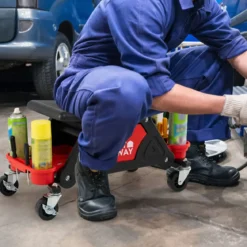 Rollhocker für Mechaniker Schwerlast-Werkstatthocker auf Rollen mit ausziehbarer Schublade & 2 Fachteilen 135 kg Kapazität Schwarz
