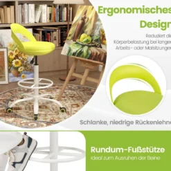 Rollhocker Höhenverstellbar Drehhocker mit Rollen 88-100 cm Arbeitshocker mit Kunstleder bezogener Sitz Grün