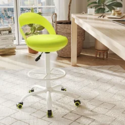 Rollhocker Höhenverstellbar Drehhocker mit Rollen 88-100 cm Arbeitshocker mit Kunstleder bezogener Sitz Grün