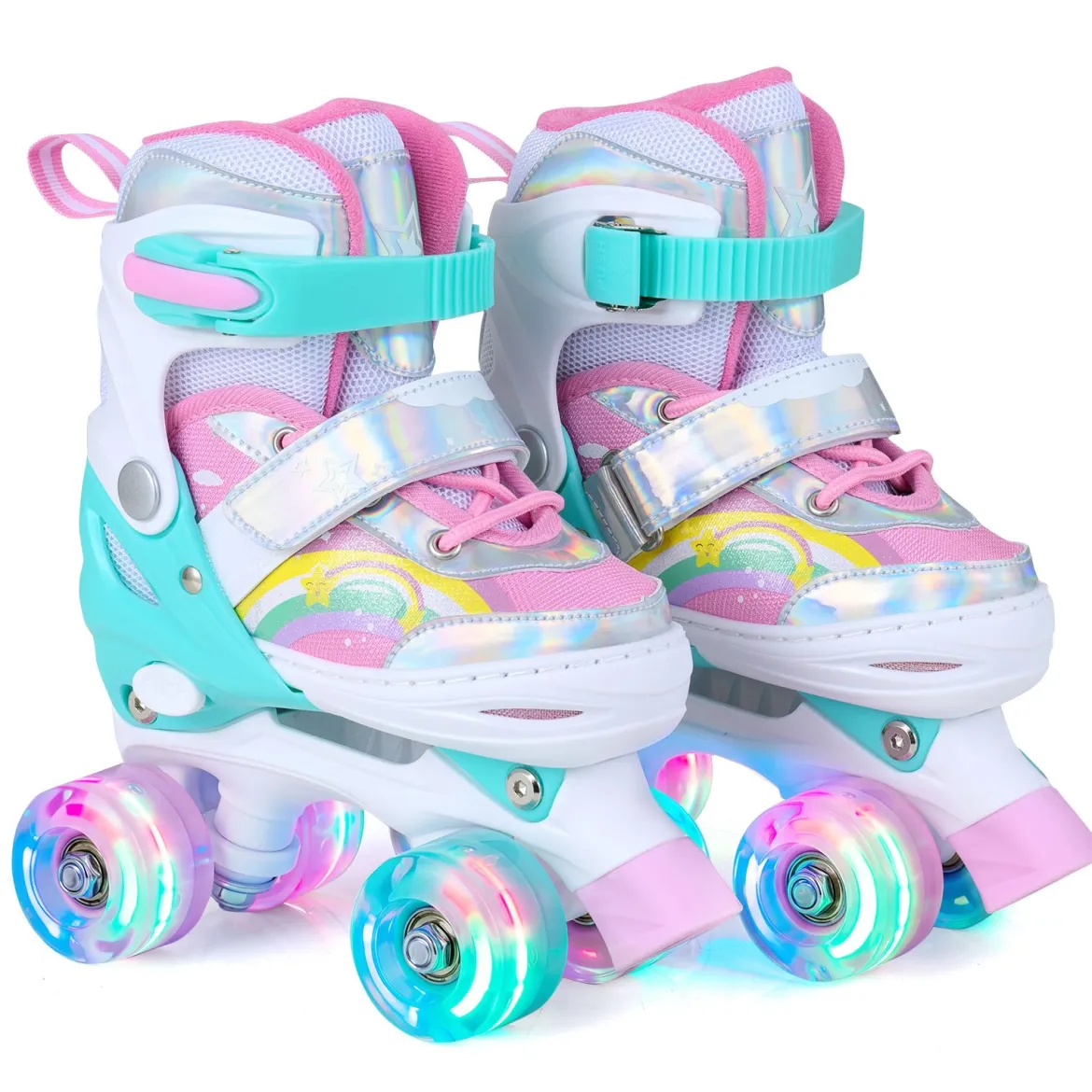 Rollschuhe Kinderrollschuhe mit 4 Verstellbarer Größen & 2 LED-Leuchträdern Quad Skates S/M/L