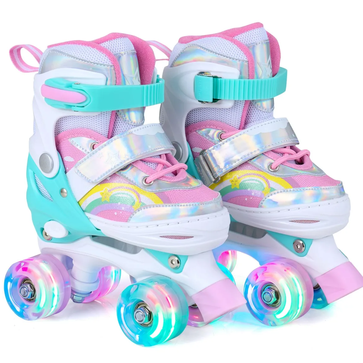 Rollschuhe Kinderrollschuhe mit 4 Verstellbarer Größen & 2 LED-Leuchträdern Quad Skates S/M/L