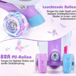 Rollschuhe Verstellbar in 4 Größen EU 34-37 Quad Skates mit 4 euchtenden Rädern Blau/Rosa