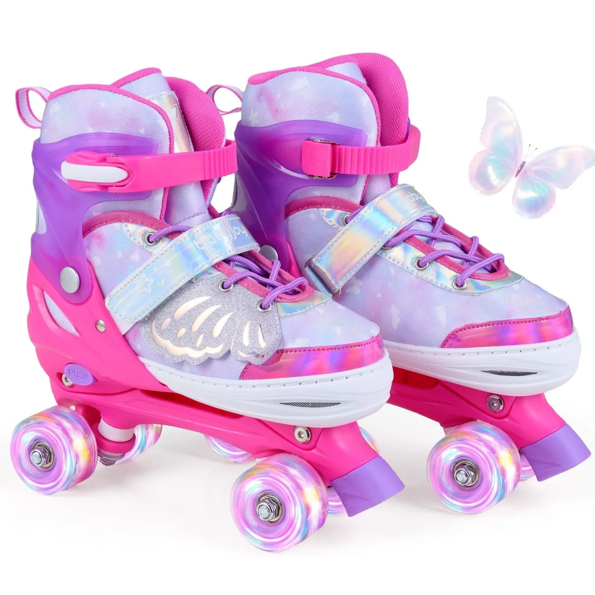 Rollschuhe verstellbar in 4 Größen EU 38-41 Quad Skates mit 4 Leuchtenden Rädern Blau/Rosa