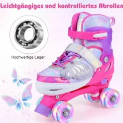 Rollschuhe verstellbar in 4 Größen EU 38-41 Quad Skates mit 4 Leuchtenden Rädern Blau/Rosa