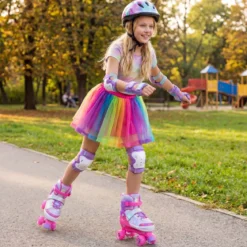 Rollschuhe verstellbar in 4 Größen EU 38-41 Quad Skates mit 4 Leuchtenden Rädern Blau/Rosa
