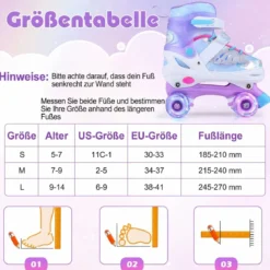Rollschuhe Verstellbar in 4 Größen EU 30-33 Quad Skates mit 4 Leuchtenden Rädern Blau/Rosa