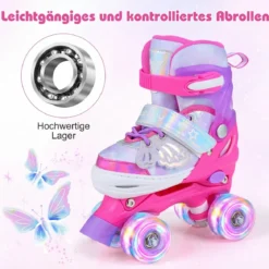 Rollschuhe Verstellbar in 4 Größen EU 30-33 Quad Skates mit 4 Leuchtenden Rädern Blau/Rosa