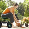 Rollsitz mit Rollen & Ausziehbarem Griff & Korb 360° Drehbare Gartenwagen Gartensitz Gartenrollsitz