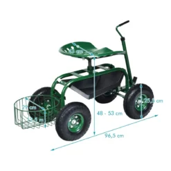 Rollsitz mit Rollen & Ausziehbarem Griff & Korb 360° Drehbare Gartenwagen Gartensitz Gartenrollsitz