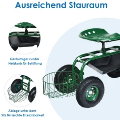 Rollsitz mit Rollen & Ausziehbarem Griff & Korb 360° Drehbare Gartenwagen Gartensitz Gartenrollsitz
