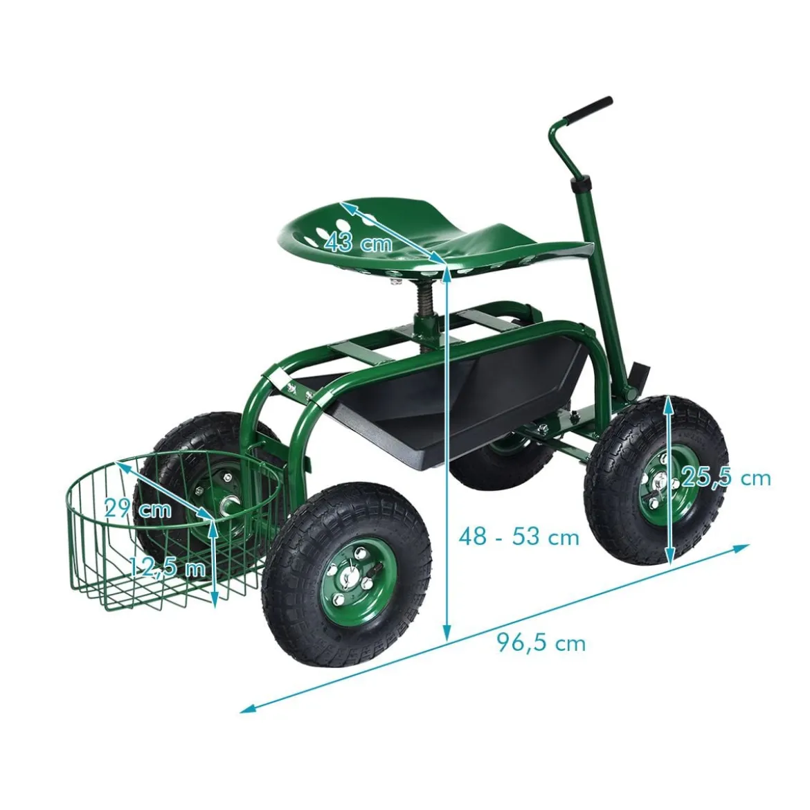 Rollsitz mit Rollen & Ausziehbarem Griff & Korb 360° Drehbare Gartenwagen Gartensitz Gartenrollsitz
