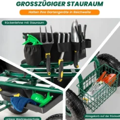 Rollsitz mit Rollen 360 ° drehbar höhenverstellbar mobiler Gartensitz 90 x 59 x 106 cm Grün