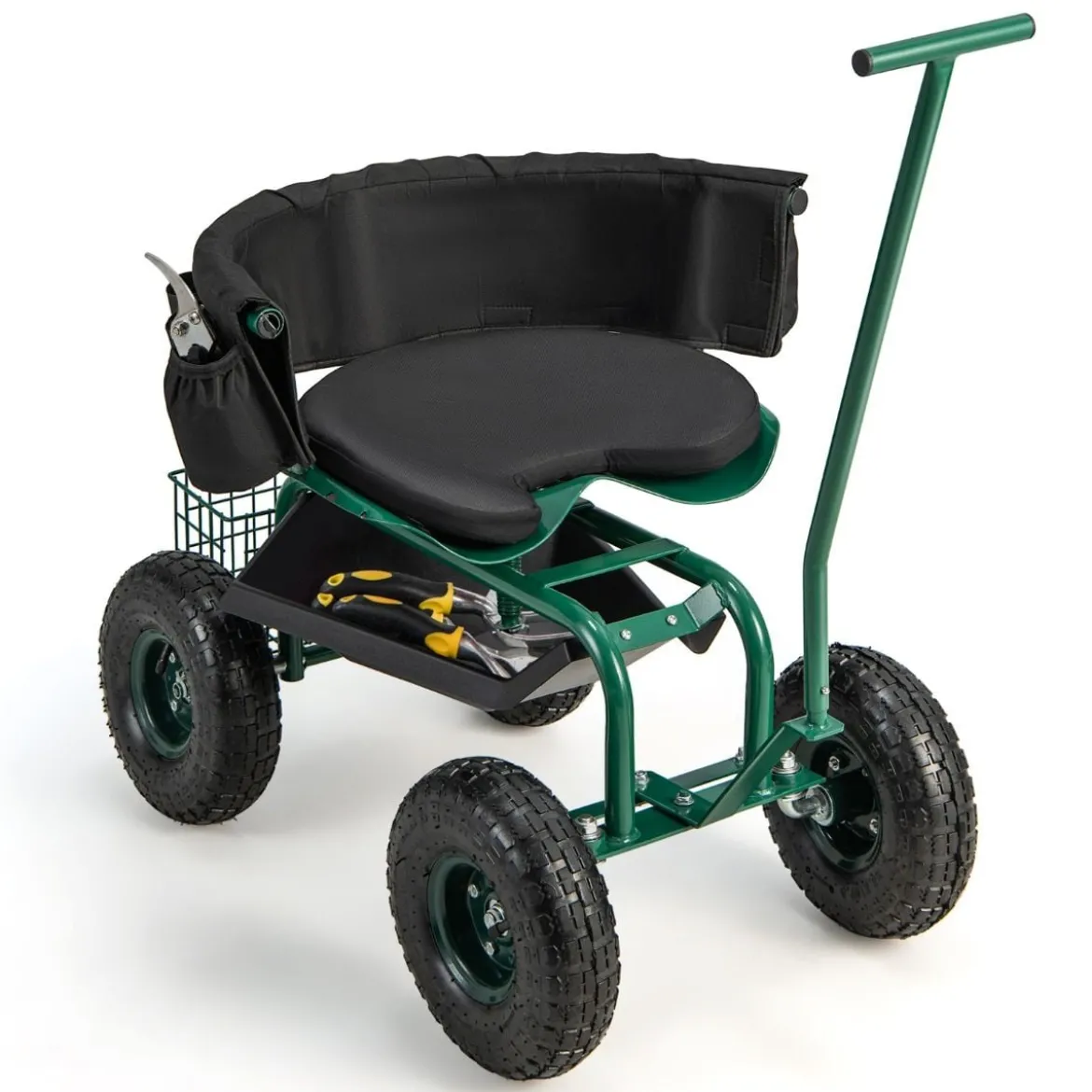 Rollsitz mit Rollen 360 ° drehbar höhenverstellbar mobiler Gartensitz 90 x 59 x 106 cm Grün