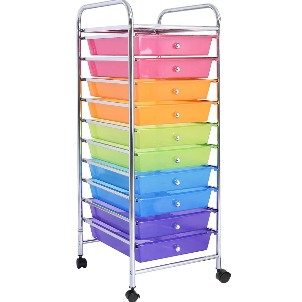 Rollwagen Bad Rollcontainer Beistellwagen mit 10 Schubladen Transparent/Bunt/Schwarz/Gelb 33 x 37 x 86 cm