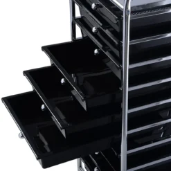 Rollwagen Bad Rollcontainer Beistellwagen mit 10 Schubladen Transparent/Bunt/Schwarz/Gelb 33 x 37 x 86 cm