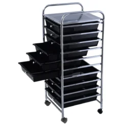 Rollwagen Bad Rollcontainer Beistellwagen mit 10 Schubladen Transparent/Bunt/Schwarz/Gelb 33 x 37 x 86 cm