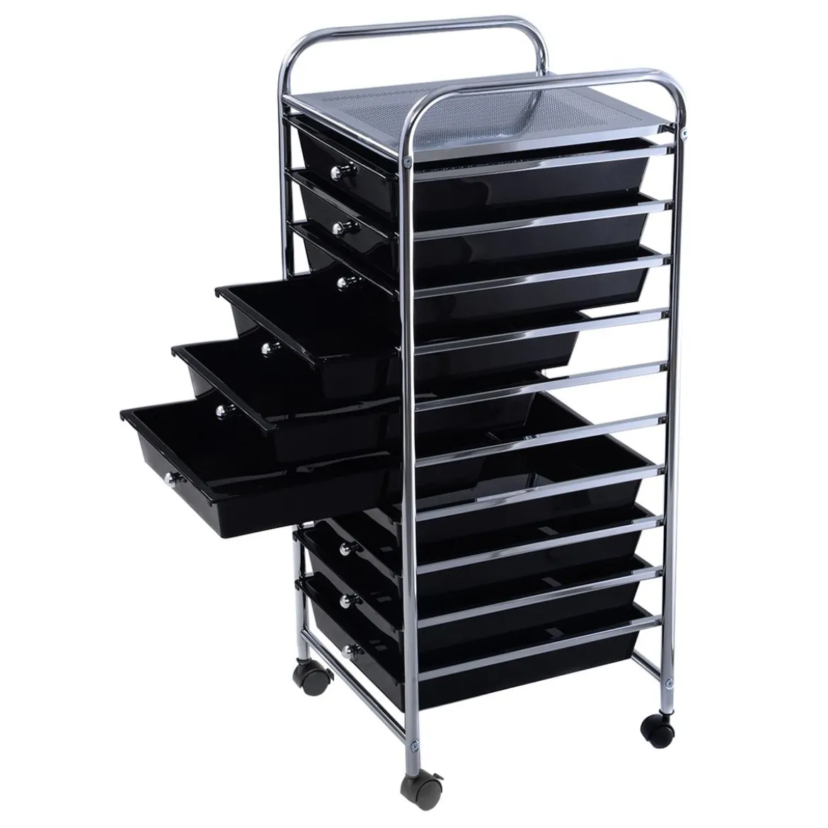 Rollwagen Bad Rollcontainer Beistellwagen mit 10 Schubladen Transparent/Bunt/Schwarz/Gelb 33 x 37 x 86 cm