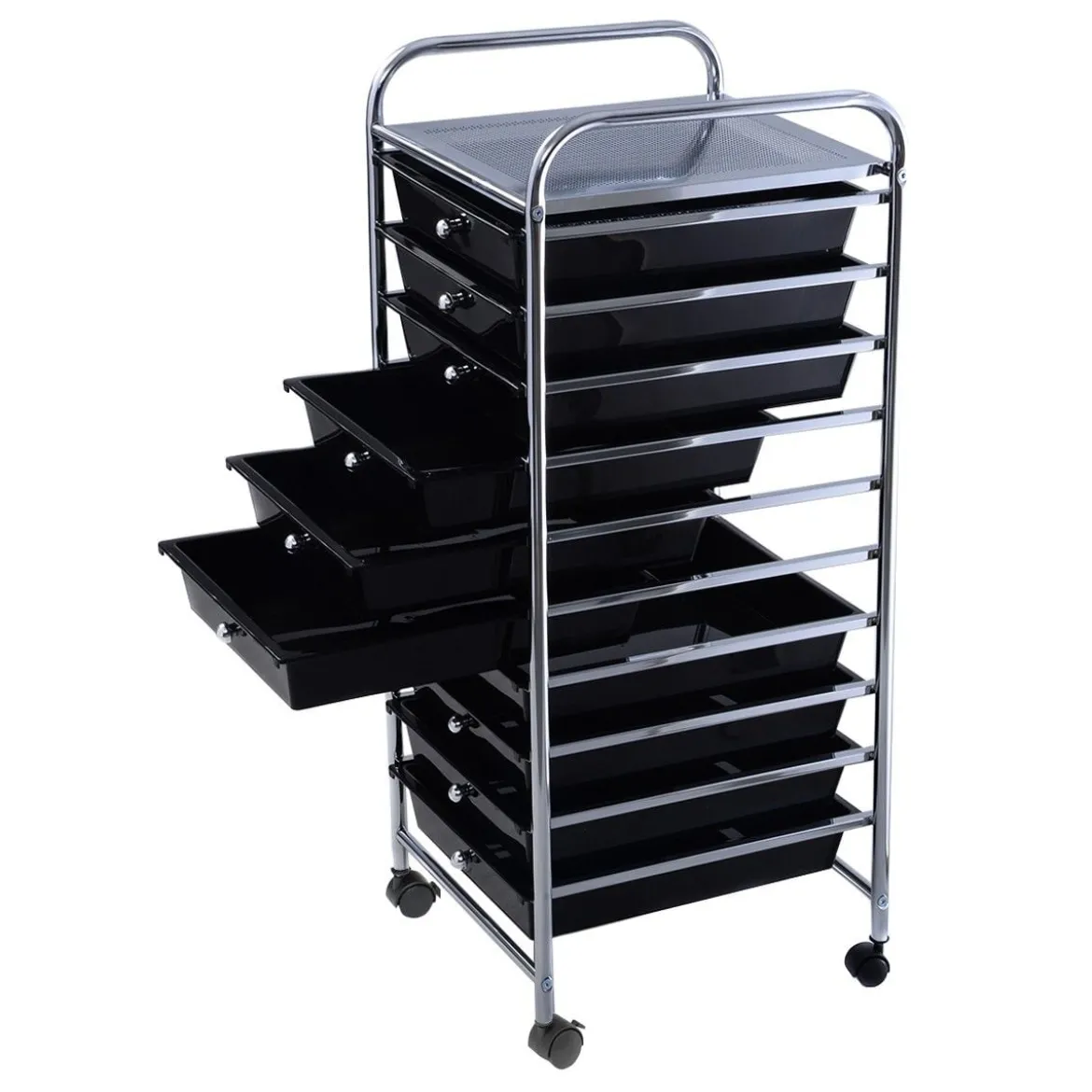 Rollwagen Bad Rollcontainer Beistellwagen mit 10 Schubladen Transparent/Bunt/Schwarz/Gelb 33 x 37 x 86 cm