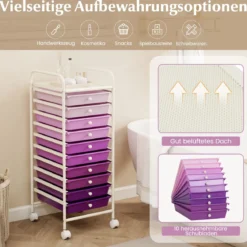Rollwagen Bad Rollcontainer Beistellwagen mit 10 Schubladen Transparent/Bunt/Schwarz/Gelb 33 x 37 x 86 cm