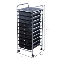 Rollwagen Bad Rollcontainer Beistellwagen mit 10 Schubladen Transparent/Bunt/Schwarz/Gelb 33 x 37 x 86 cm