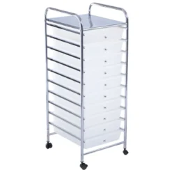 Rollwagen Bad Rollcontainer Beistellwagen mit 10 Schubladen Transparent/Bunt/Schwarz/Gelb 33 x 37 x 86 cm