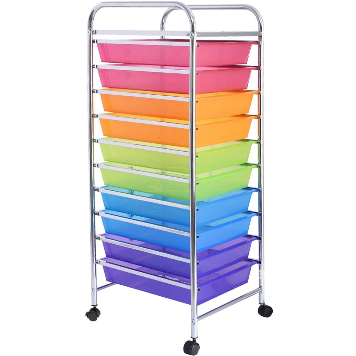 Rollwagen Bad Rollcontainer Beistellwagen mit 10 Schubladen Transparent/Bunt/Schwarz/Gelb 33 x 37 x 86 cm