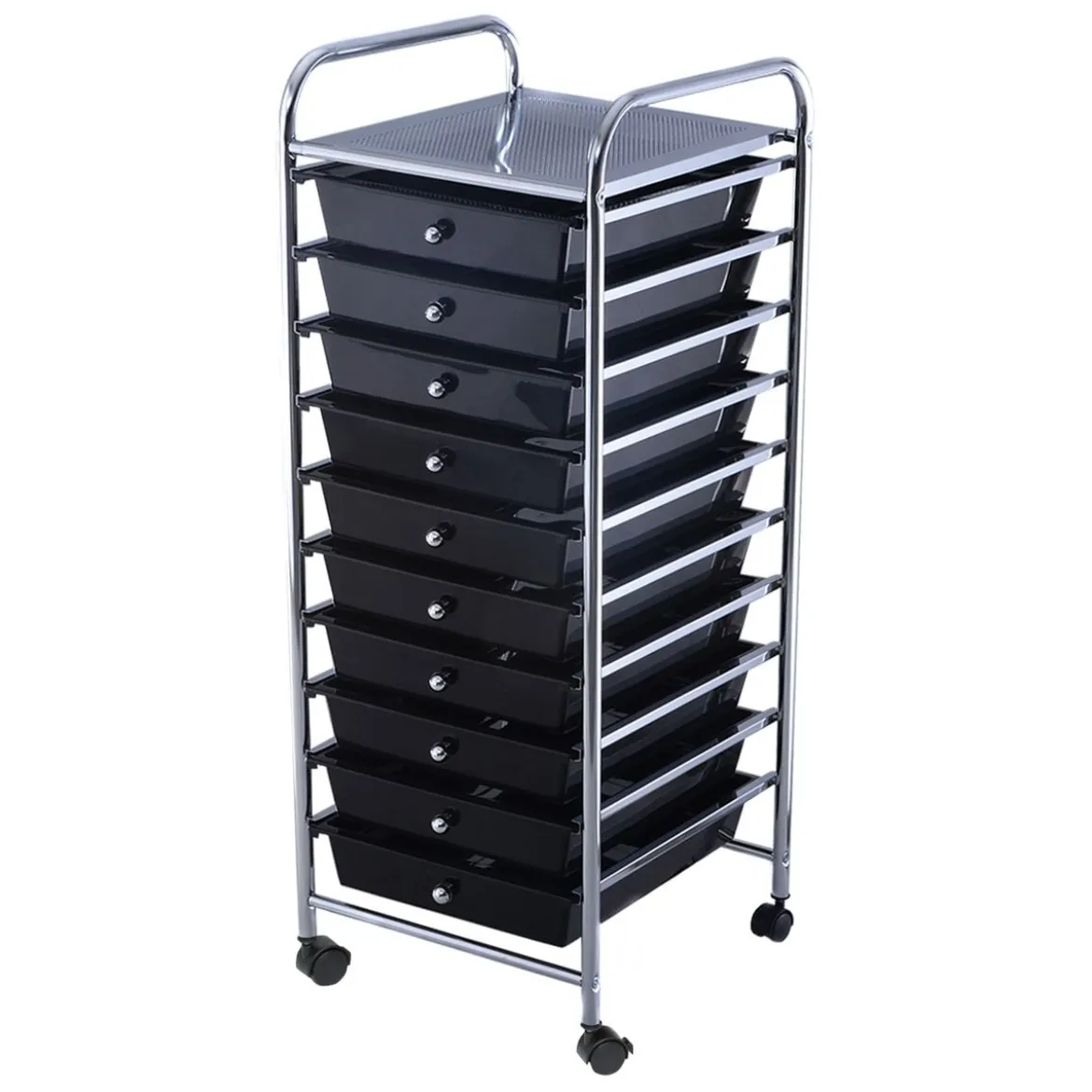 Rollwagen Bad Rollcontainer Beistellwagen mit 10 Schubladen Transparent/Bunt/Schwarz/Gelb 33 x 37 x 86 cm