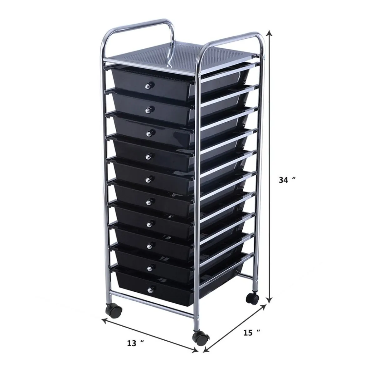 Rollwagen Bad Rollcontainer Beistellwagen mit 10 Schubladen Transparent/Bunt/Schwarz/Gelb 33 x 37 x 86 cm