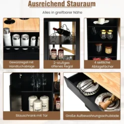 Rollwagen Kücheninsel mit Ausziehbarer Arbeitsfläche 124 x 76 x 92 cm Schwarz