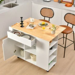 Rollwagen Kücheninsel mit Ausziehbarer Arbeitsfläche 124 x 76 x 92 cm Weiß