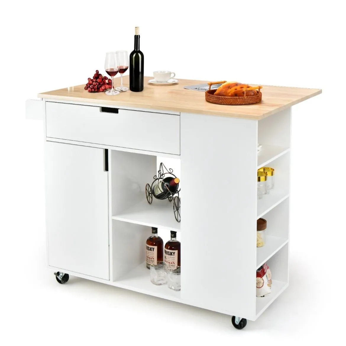 Rollwagen Kücheninsel mit Ausziehbarer Arbeitsfläche 124 x 76 x 92 cm Weiß