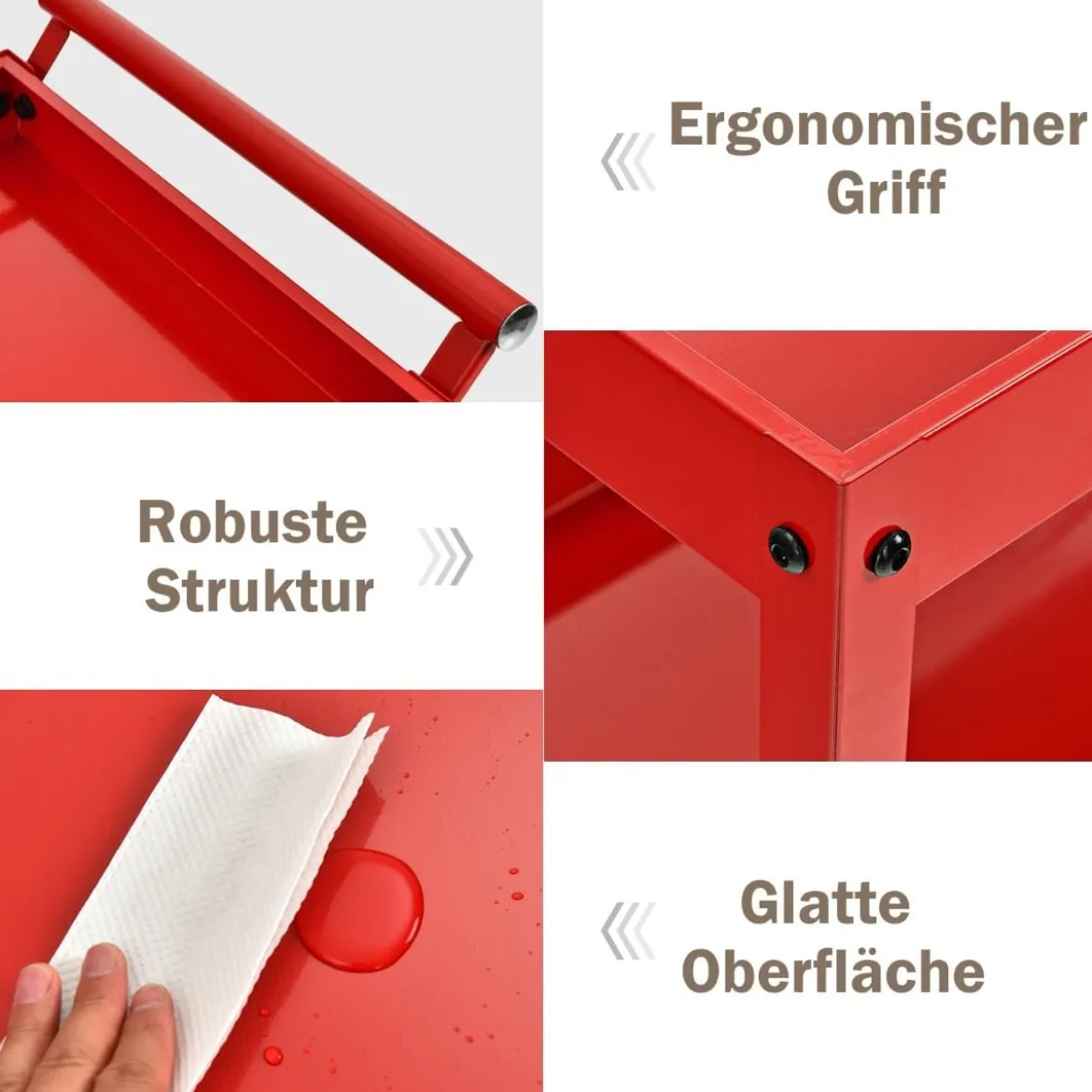 Rollwagen Küchewagen Metall Servierwagen Allzweckwagen mit flexiblen Rädern 76 x 38 x 79 cm Rot