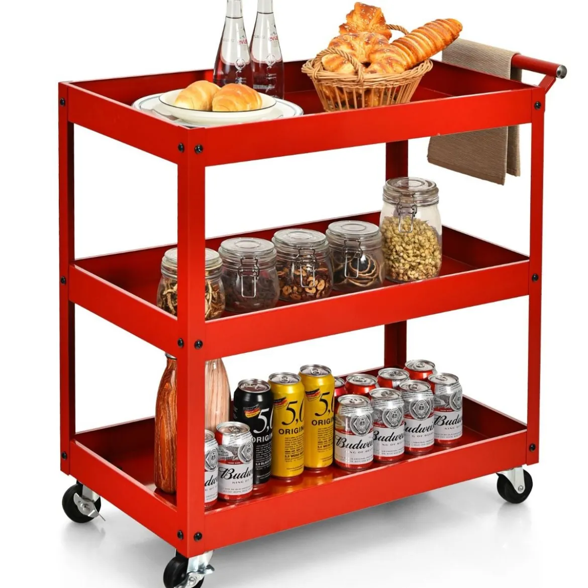 Rollwagen Küchewagen Metall Servierwagen Allzweckwagen mit flexiblen Rädern 76 x 38 x 79 cm Rot
