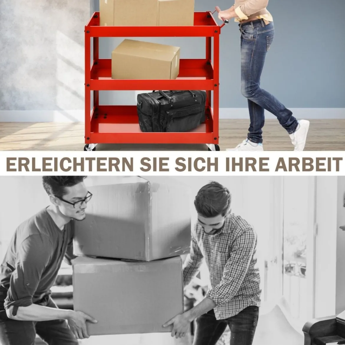 Rollwagen Küchewagen Metall Servierwagen Allzweckwagen mit flexiblen Rädern 76 x 38 x 79 cm Rot