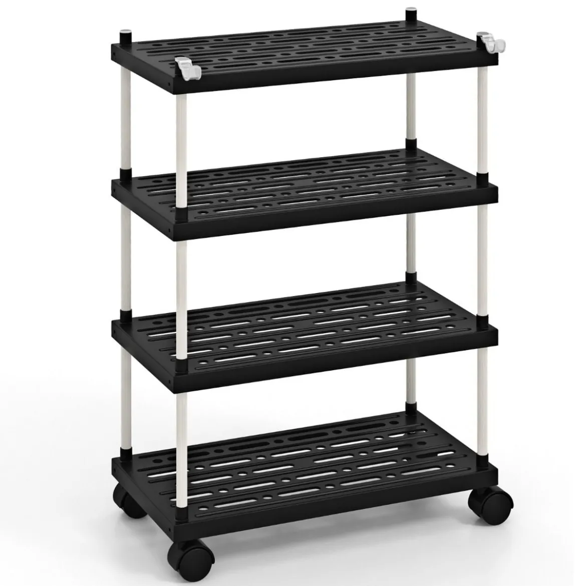 Rollwagen mit 4 Ebenen Nischenregal mit Rollen und seitlichen Haken Schwarz 40 x 21 x 59,5 cm
