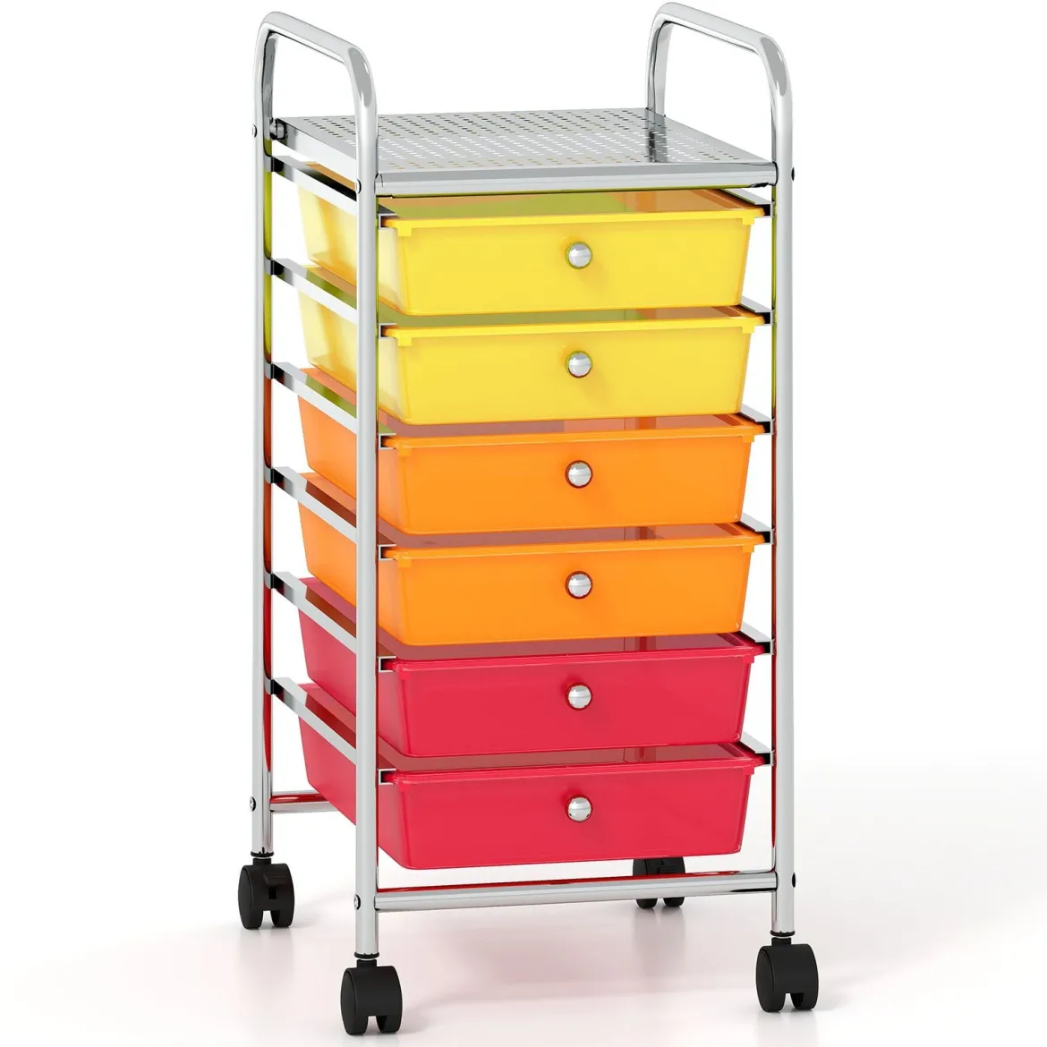 Rollwagen mit 6 Stapelbaren Schubladen & Leichtgängigen Schienen Rollcontainer Regenbogen Bunt