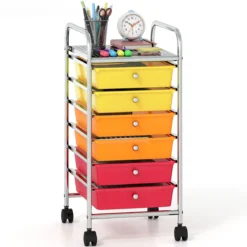 Rollwagen mit 6 Stapelbaren Schubladen & Leichtgängigen Schienen Rollcontainer Regenbogen Bunt