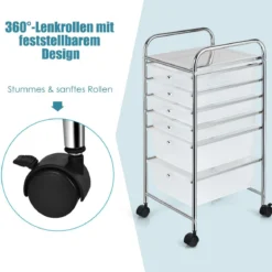 Rollwagen mit 6 stapelbaren Schubladen & Metallgestell & Ablagefläche Transparent