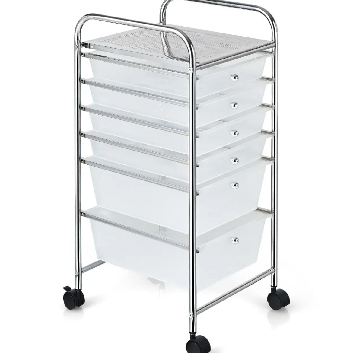 Rollwagen mit 6 stapelbaren Schubladen & Metallgestell & Ablagefläche Transparent