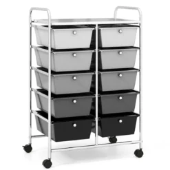 Rollwagen mit 10 Stapelbaren Schubladen Schubladenwagen Rollcontainer Badrollwagen