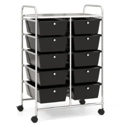 Rollwagen mit 10 Stapelbaren Schubladen Schubladenwagen Rollcontainer Badrollwagen