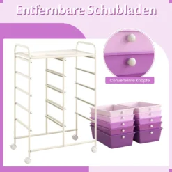 Rollwagen mit 10 Stapelbaren Schubladen Schubladenwagen Rollcontainer Badrollwagen